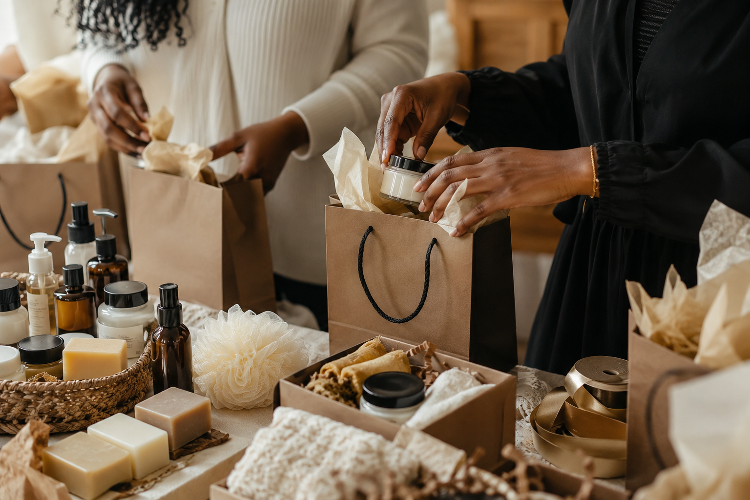 Hands preparing handmade beauty and self-care products